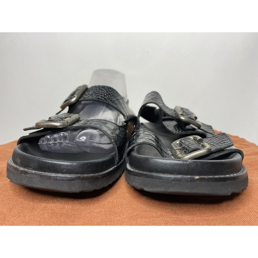 Freda Salvador Piper Leather Sandal Women's 7 Black Croc Pattern Slingback Flat - Picture 7 of 10